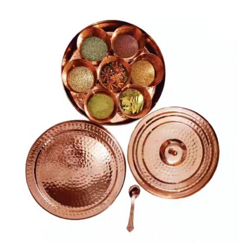 Copper Hammered Spice Box With Bowls And Spoon