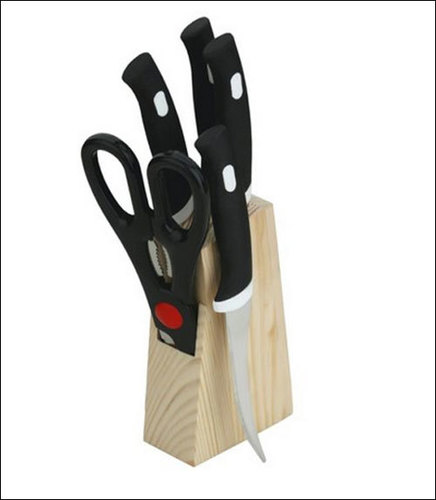 Ce-136 Black Knife Set With Wooden Stand For Kitchen Use