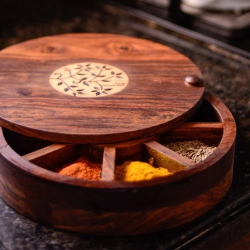 Carved Wooden Spice Box