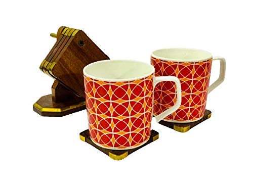 Presento, Coaster Set of 6 Sheesham Wood with Brass Work