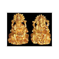 Laxmi And Ganesh Staute On Throne With Pillow