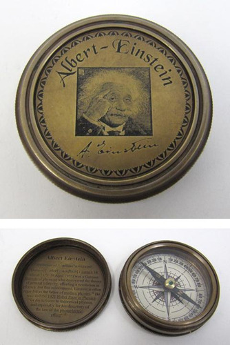 Engraved Brass Albert Einstein Compass B, Screw-On Lid
