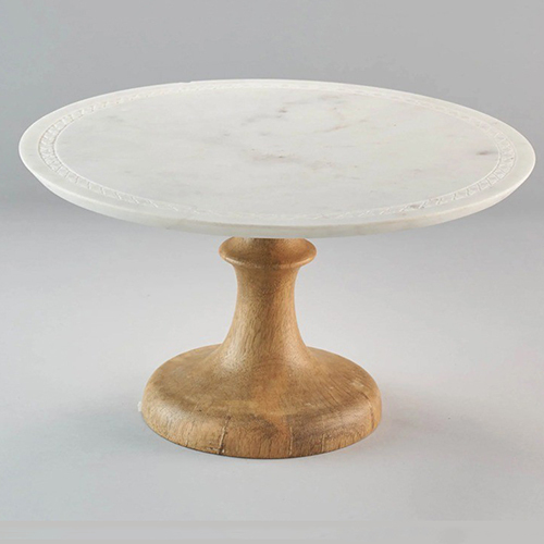 10 Inch Marble Base Wood Cake Stand