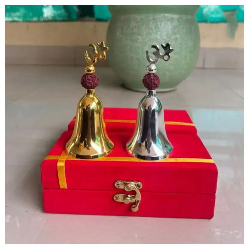 Om Bell With Rudraksh Gold Silver In Gift Box