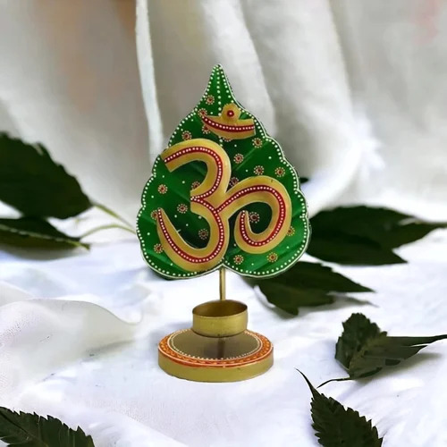 Handcrafted Om Leaf Tea Light Candle Holder