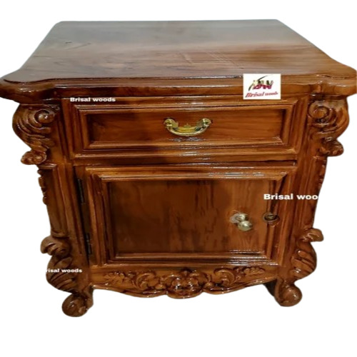 Brown Teak Wood Bedside Table