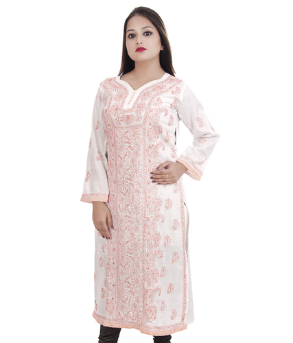 Lucknowi Chikankari Straight Kurti