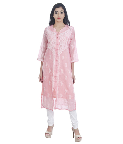 Kota Cotton Front Slit Lucknowi Chikan Kurti
