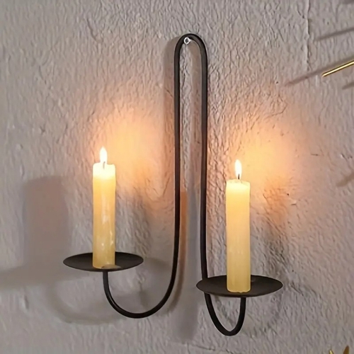 Black Metal Iron Wall Sconces Candle Holder Stand