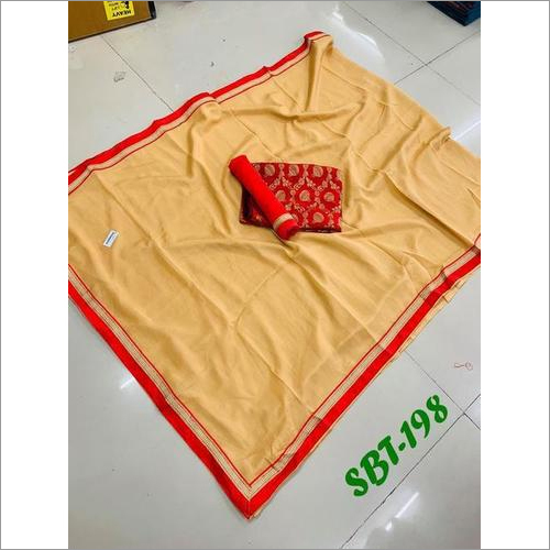 Lace Border Plain Crepe Saree