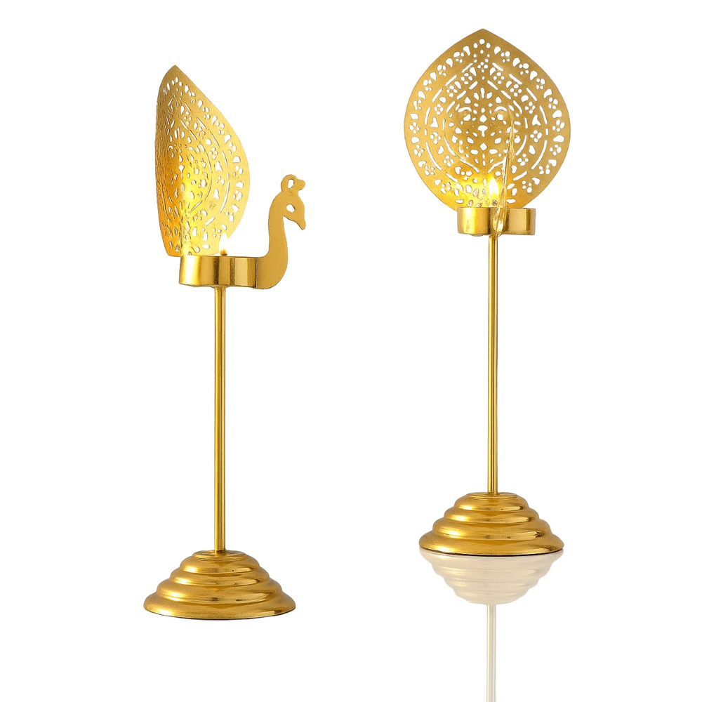 Set Off Two Peacock Decorative Metal Tealight Candle Holder