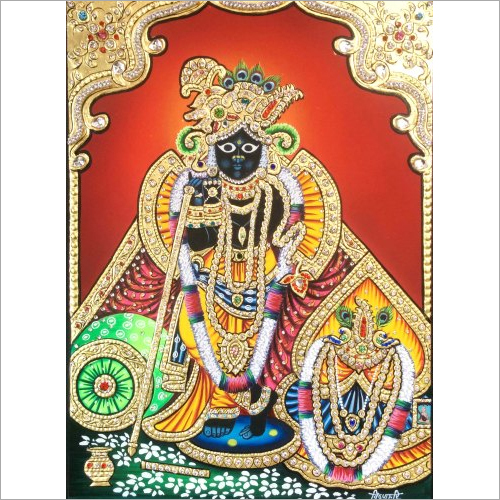 Wooden Canvas Bihari Ji Painting