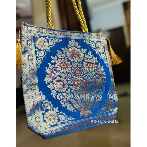 10 by 10 Blue Color Banarasi Silk Tote Bag