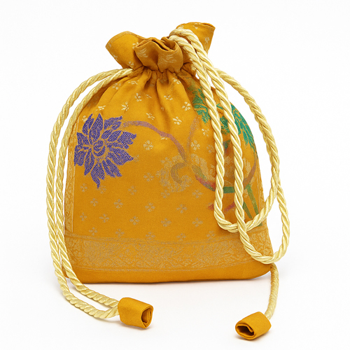 Mustard Color Banarasi Silk Potli Bag