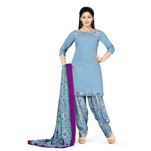 3/4 Th Sleeves Anti Wrinkle Printed Cotton Fancy Salwar Suit With Dupatta