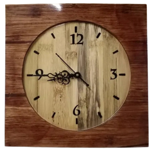 15 Inches Polished Finish Square Shaped Wall Mounted Wooden Watch