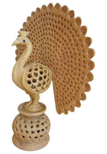Brown Handcrafted Wooden Peacock Statue