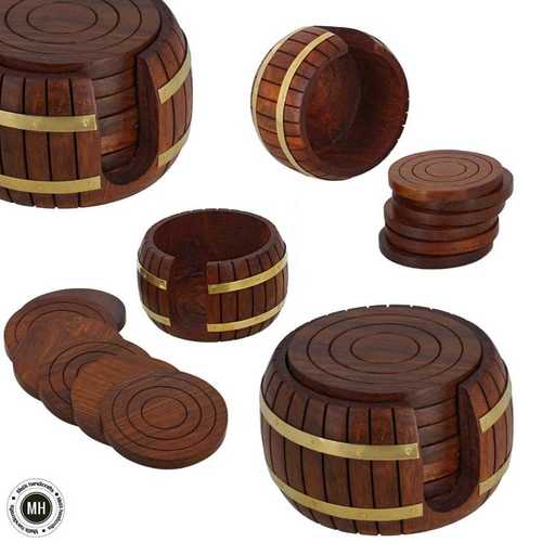 Round Shape Designer Wooden Tea Coasters