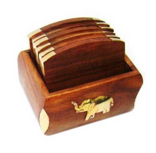 Elephants Design Wooden Tea Coaster
