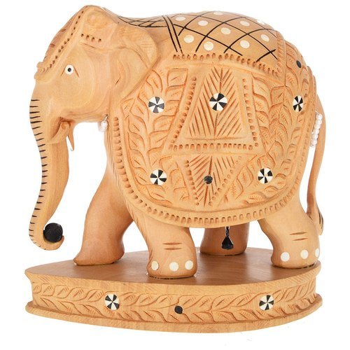 Wooden Elephant Down Trunk Show Piece For Decoration