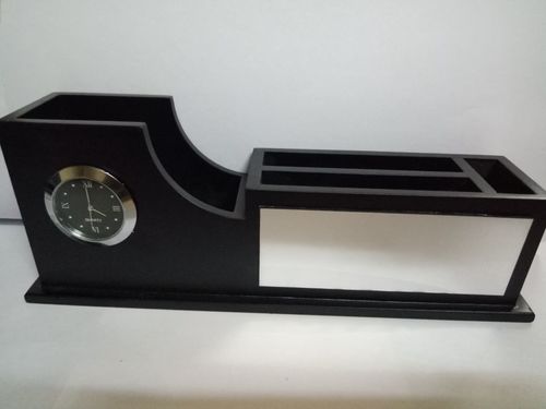 4 Compartment Wooden Pen Holder with Watch