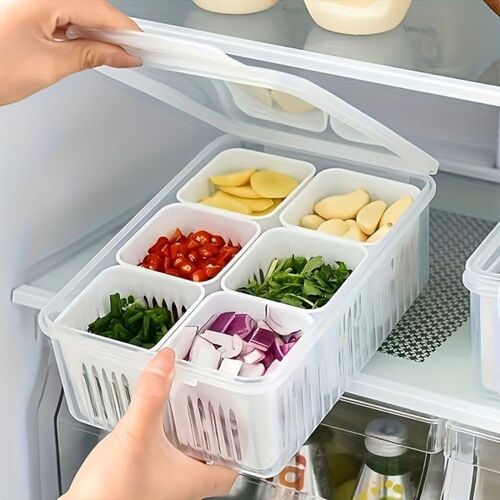 6 Compartment Fridge Storage Box - 22x16.5x8 cm, Clear Food-Grade Plastic Design, Optimal Freshness 
