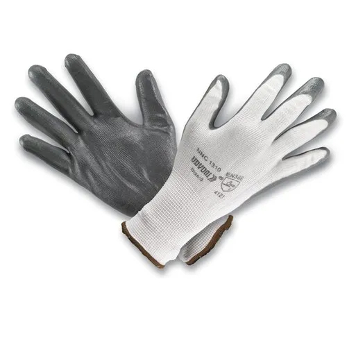 Nitrile Coated Polyester Shell Gloves - Nitrile Material, Black and White Color | Exceptional Grip, 