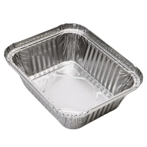 250 ML Aluminum Foil Container - 34 Micron Thickness, Rectangular Shape, Silver Color | Rigid Hardne