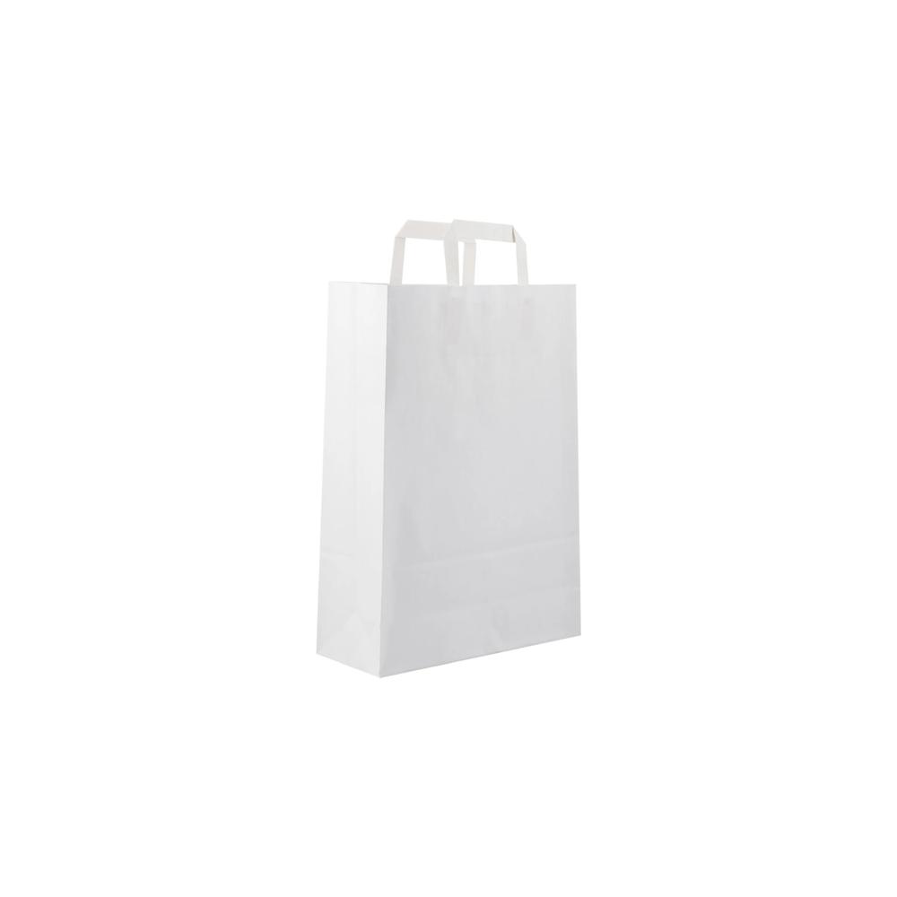 Hotpack White Flat Handle Paper Bag, Pfh - 4 (320 X 180 X 240 Mm, 500 Nos) - Max Load: 5 Kg  Kilogra