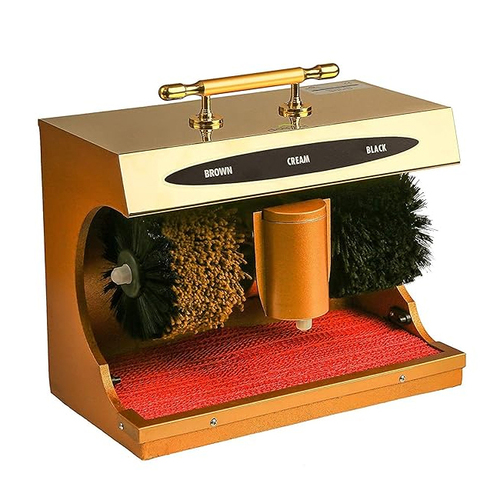 Automatic Shoe Shine Machine - 220V/50Hz, Golden Stainless Steel | Fully Automatic, 145W Power, Infr