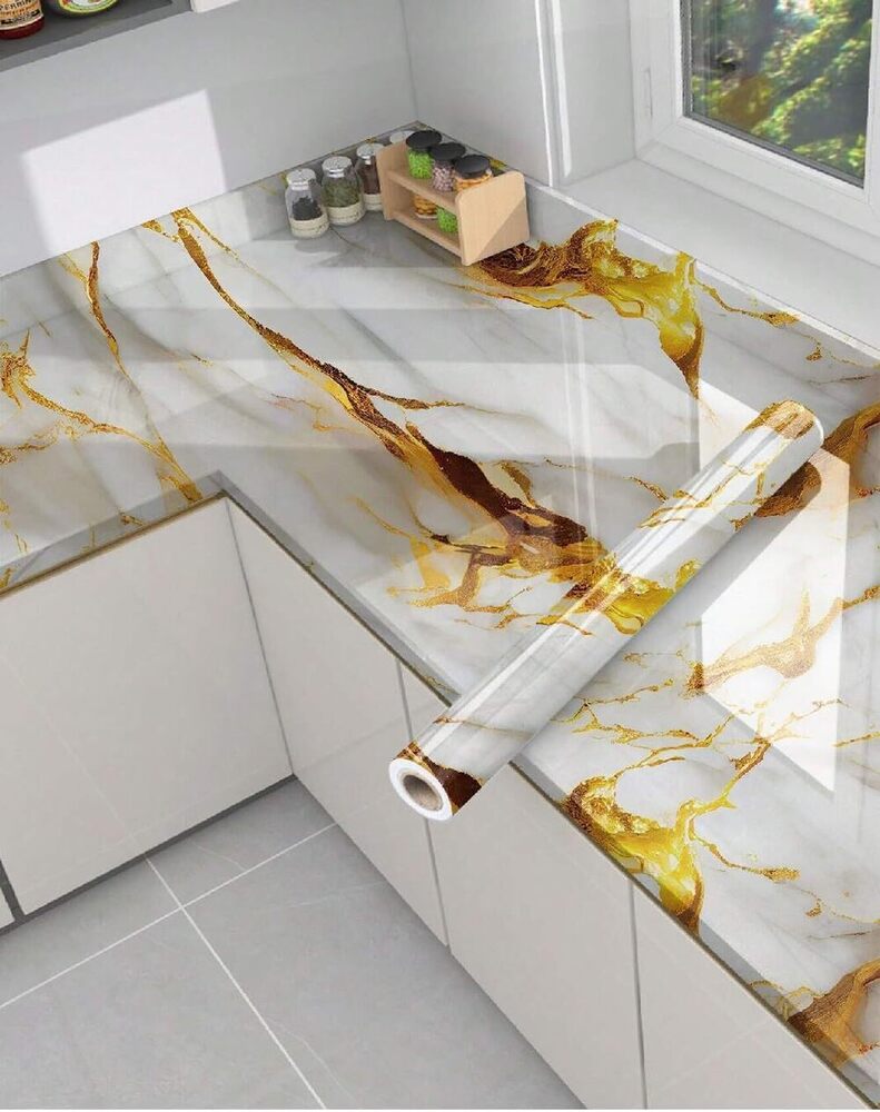 Marble Wall Paper - White Gold - Material: Pvc