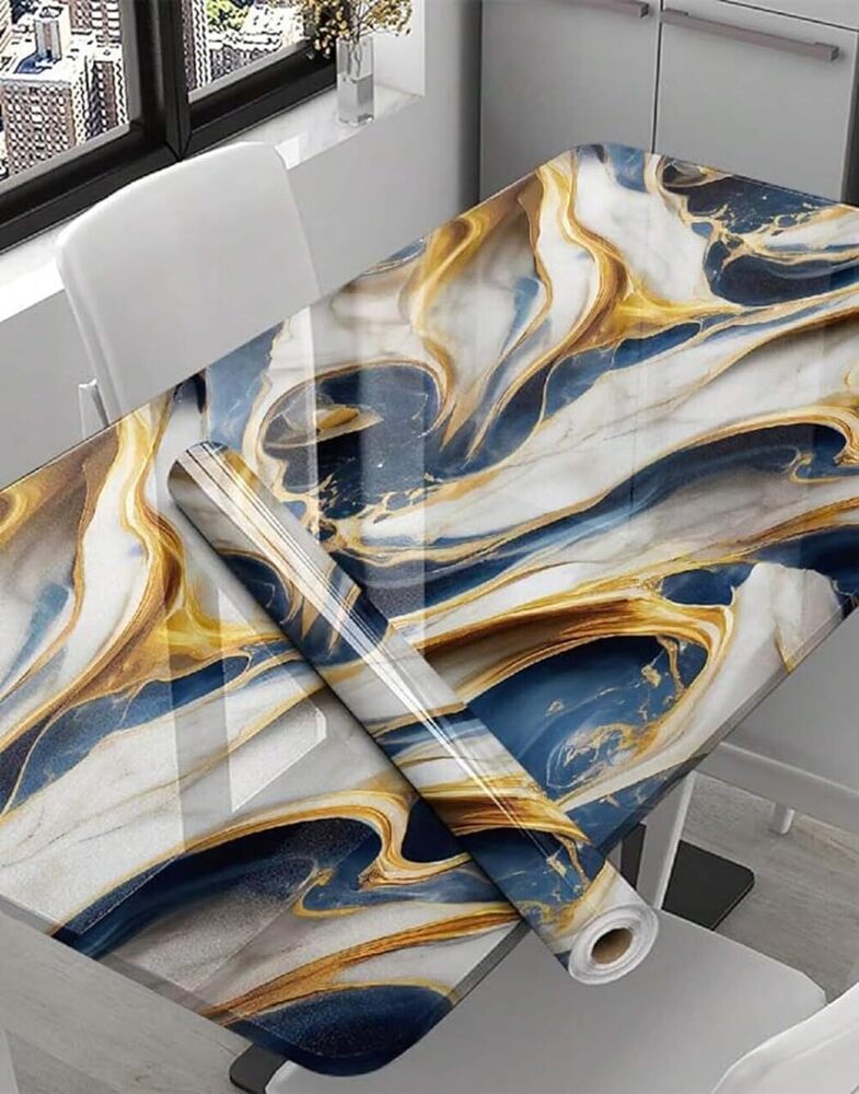 Marble Wall Paper - Blue Gold - Material: Pvc
