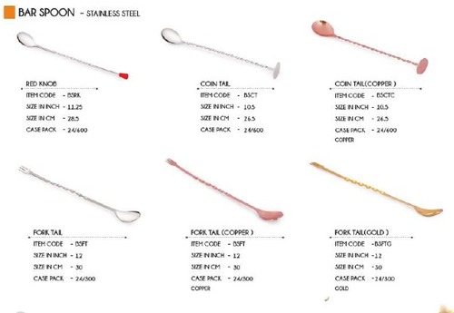 Stainless Steel Bar Spoons - Various Sizes Available: Red Knob 28.5 CM, Coin Tail 26.5 CM, Fork Tail