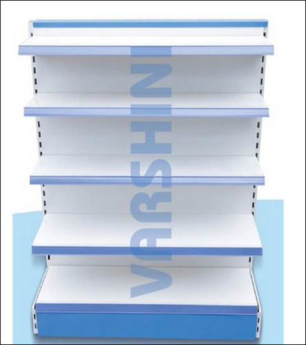 Mild Steel Display Rack - 5 Shelves, 5 Feet Height | White and Blue, Powder Coated Finish, 50 Kg Wei