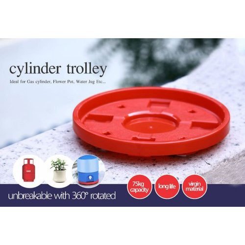 Plastic Gas Cylinder Trolley - Hard Plastic, 9x9x3 Inches, Red | 70 kg Capacity, 360 Degree Movable,