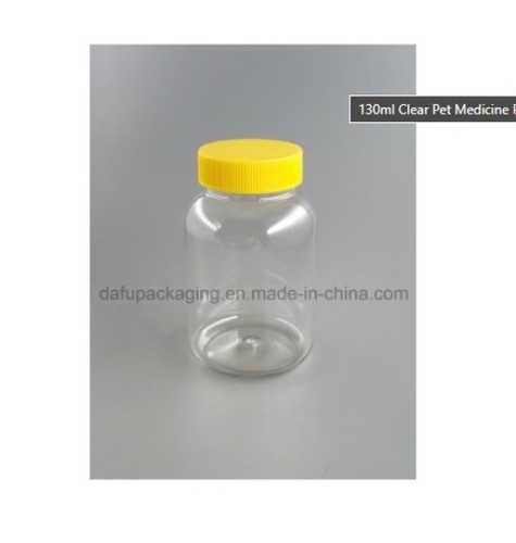 Transparent Round Shape 130Ml Clear Pet Medicine Plastic Container With Yellow Plastic Cap