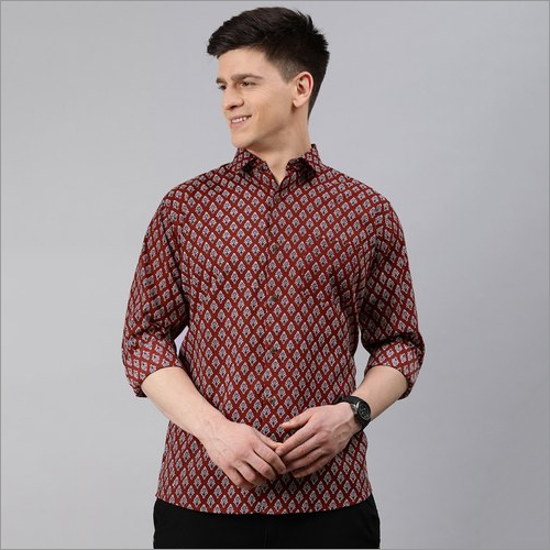 Millennial Mens Red Cotton Full Sleeves Shirt - Cotton, Available Sizes: L, S, M, XL, XXL | Casual P