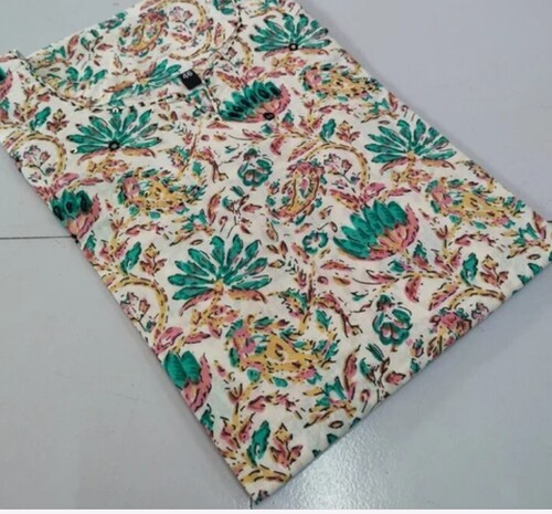 Multi Color Cotton Short Top - Cotton Fabric, Regular Fit, Round Neck, 3/4 Sleeve, All Sizes, Printe