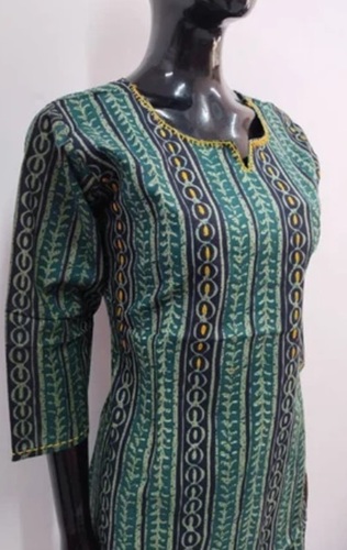 Multi Color Printed Short Top - Cotton Fabric, Fit-Regular, Size M To 5XL, 3/4 Sleeves, Round Neck, 