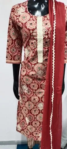 Ajarakh Print Kurti Pant Dupatta Set - Color: Multicolor
