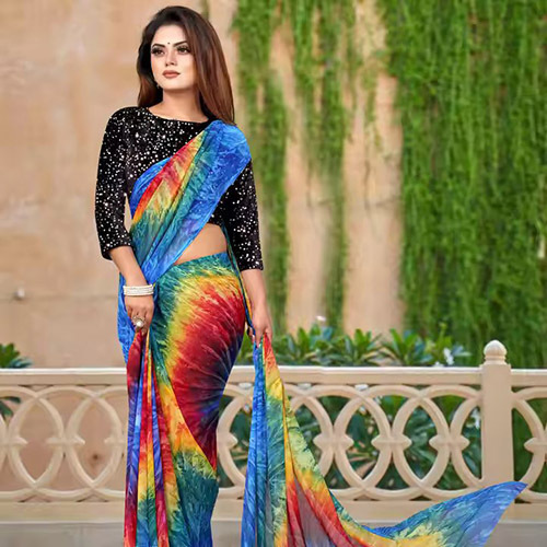 Most Trending Designer Party Wear Heavy Georgette Silk Best Quality Stylish Saree - Color: Multicolo