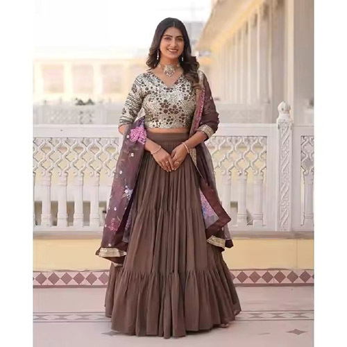 Womens Fully Flaired Lehenga With Faux Georgette With Sequins Embroidered Blouse - Ethnic Region: In
