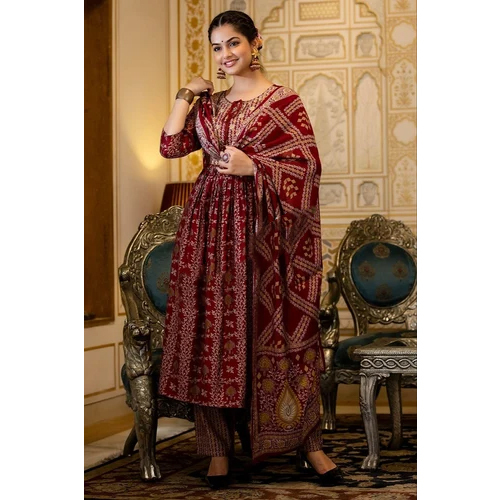 Ladies Printed Party Wear Suit With Palazzo Set - Rayon Material, Sizes M & XL, Vibrant Printed Patt