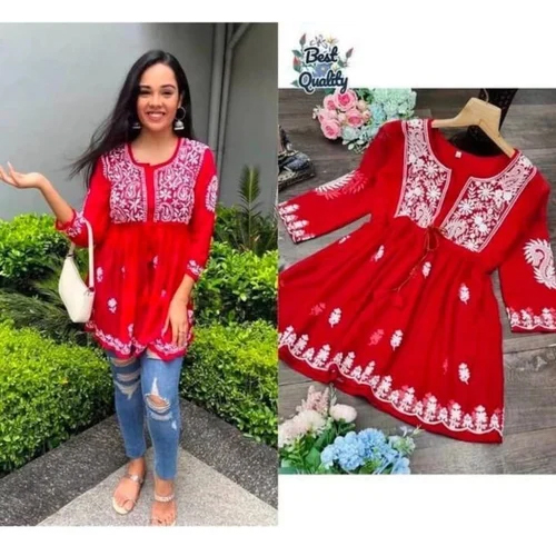 Ladies Designer Georgette Top - Georgette Fabric, 3/4 Sleeve Length, Embroidered Pattern | Ideal for