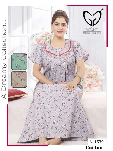 Ladies Premium Printed Cotton A Line Nighty - Color: Different Available