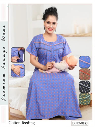 Cotton Regular Fit Feeding Nighty - Color: Different Available
