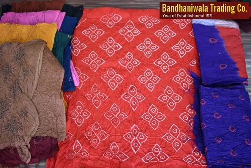 Orange And Blue Unstitched Dress Material