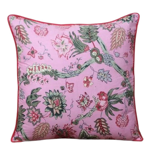 Pink Cotton Printed Cushion Cover