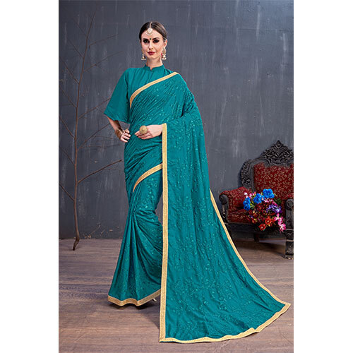 4134 Ladies Sarees - Color: Teal Blue