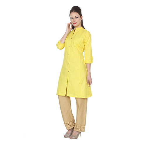 Washable Mirabella Yellow Khadi A-Line Kurta